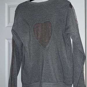 Gray Sweater - Size Small BRAND NEW - Cut our Sparkle Heart in Back - Open Back